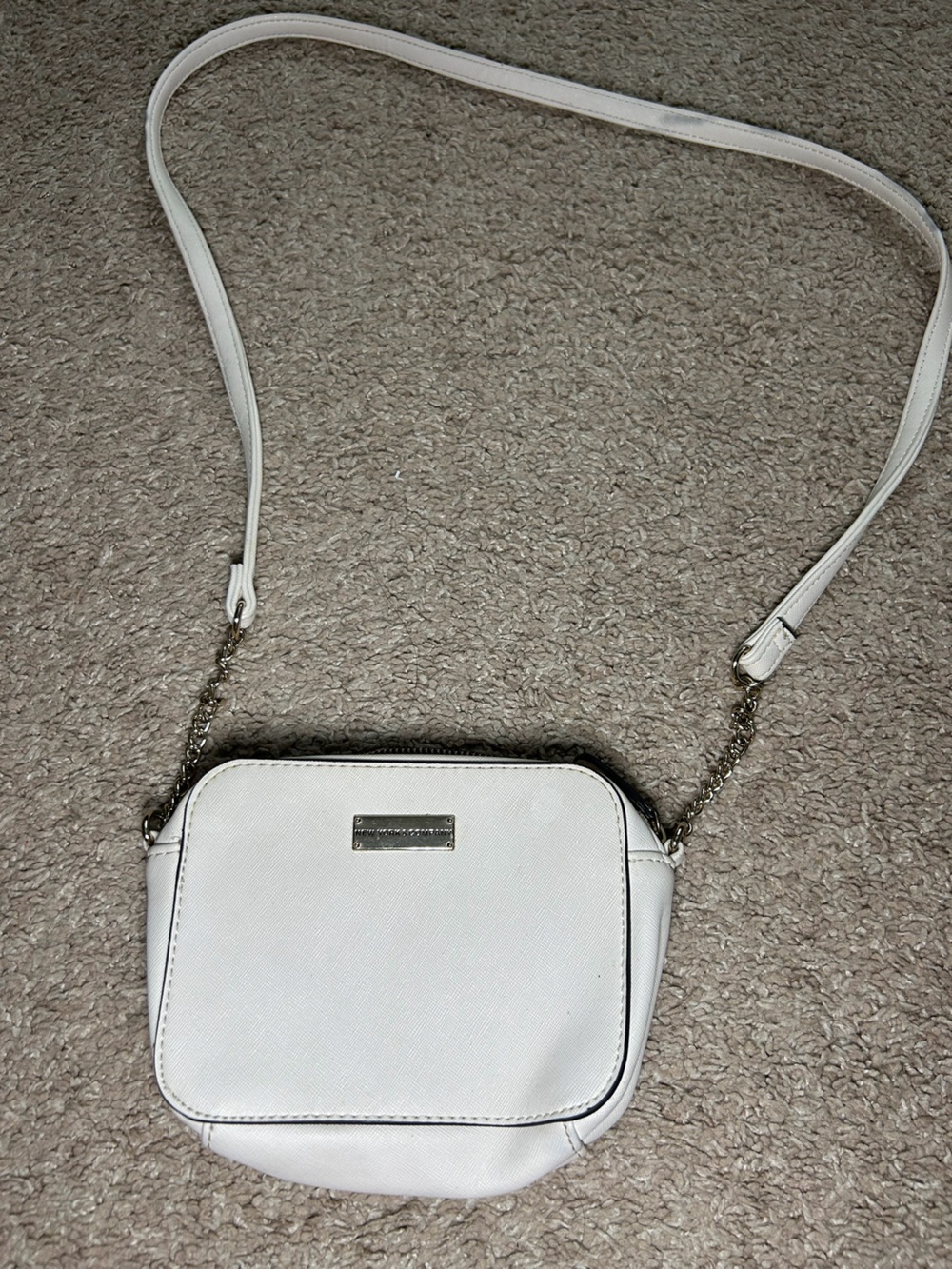White Crossbody Shoulder Bag with Gold Chain Accent